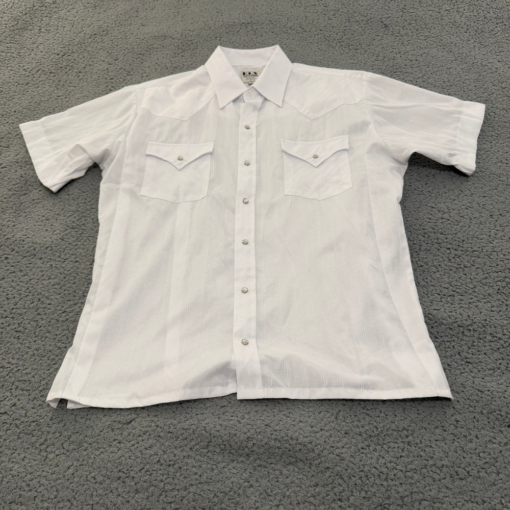 Ely Cattleman Pearl Snap Shirt Mens L White Dobby Stripe Short Sleeve Western